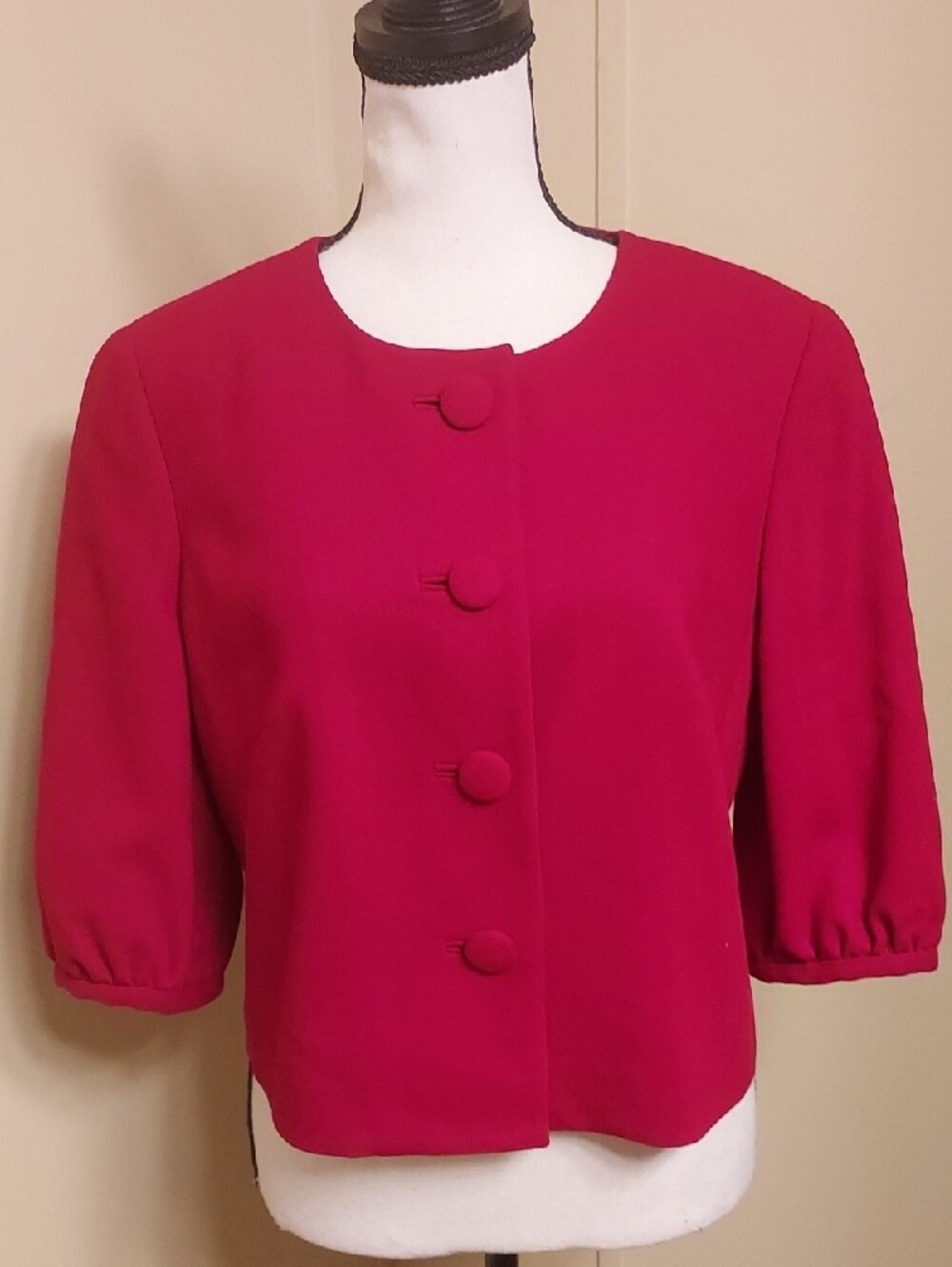 Talbots Red Wool 3/4 Length Puff Sleeve Blazer